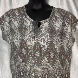Sonoma Life+Style Top Cap Sleeve Keyhole Geometric Print Oversized Women’s L